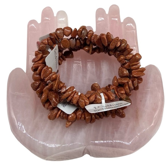 Goldstone Beaded Stretch Bracelet Natural Stone Chip Beads Chips Boho - Picture 3 of 6
